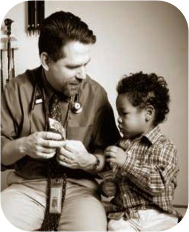 Jason Debley with a patient